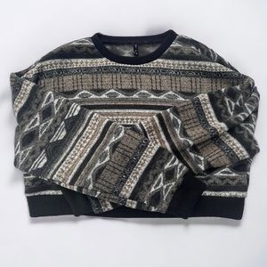 ZAFUL Drop Shoulder‎ Crew Neck Cropped Aztec Printed Graphic Sweater XL